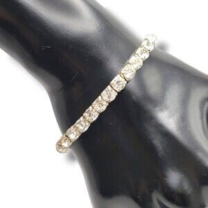 Vintage Prong Set Rhinestone Silver Tone Stretch Tennis Bracelet